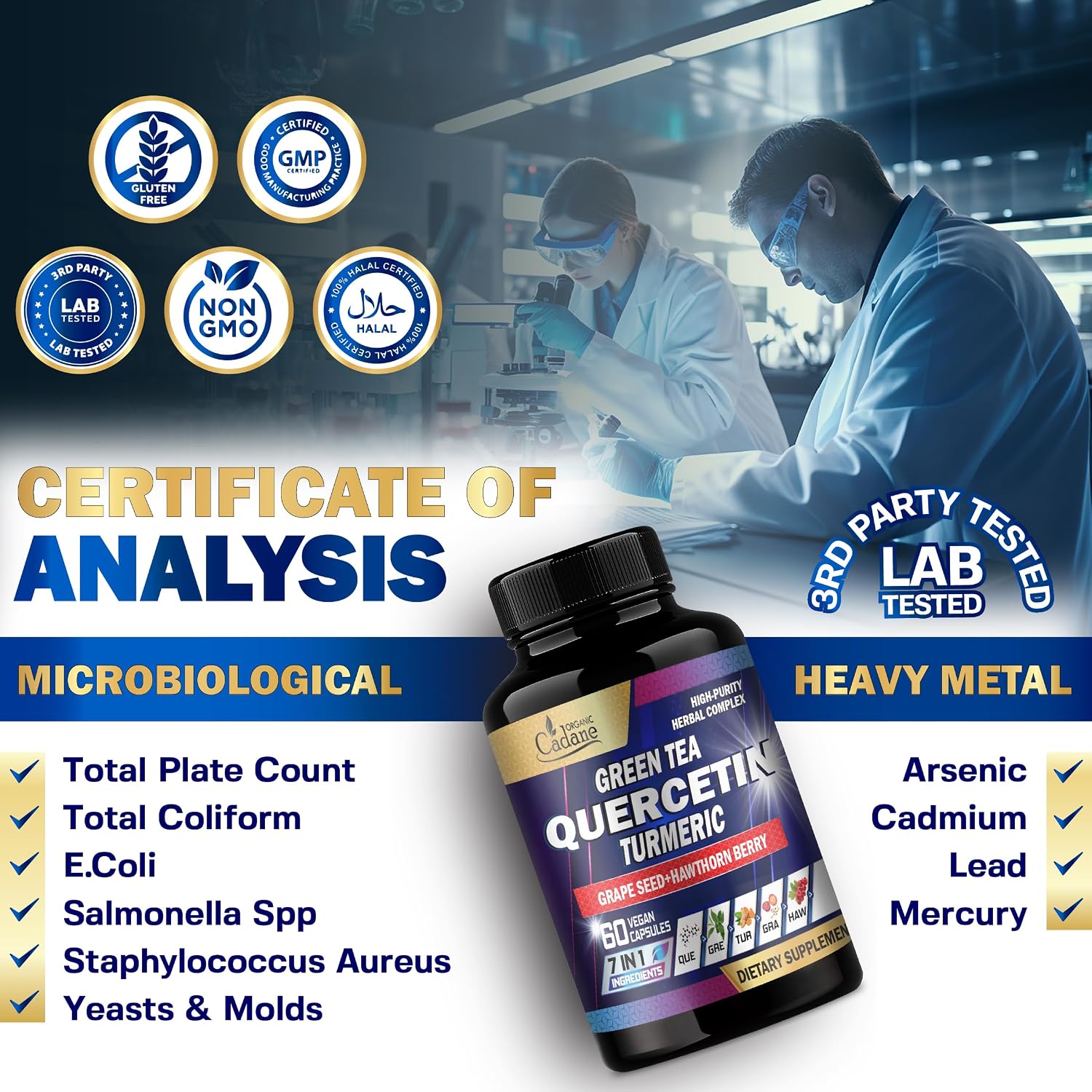 Organic Cadane Quercetin Suplemento Orgánico - 60 Cápsulas Superfood