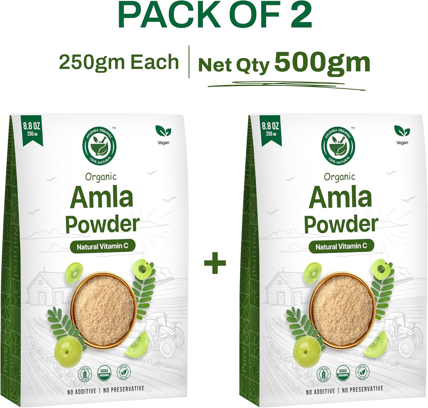 Ayushka Organic Amla Powder (Amalaki) 500g - USDA Organic Indian Gooseberry Powder