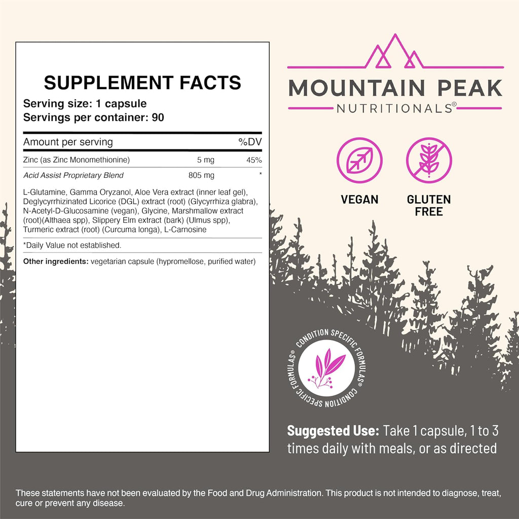 Mountain Peak Nutritionals Acid Assist Formula - Suplemento para el Apoyo Gastrointestinal - 90 Cápsulas Hipoalergénicas