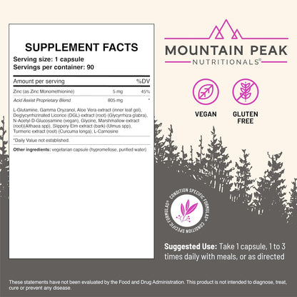 Mountain Peak Nutritionals Acid Assist Formula - Suplemento para el Apoyo Gastrointestinal - 90 Cápsulas Hipoalergénicas – Image 3