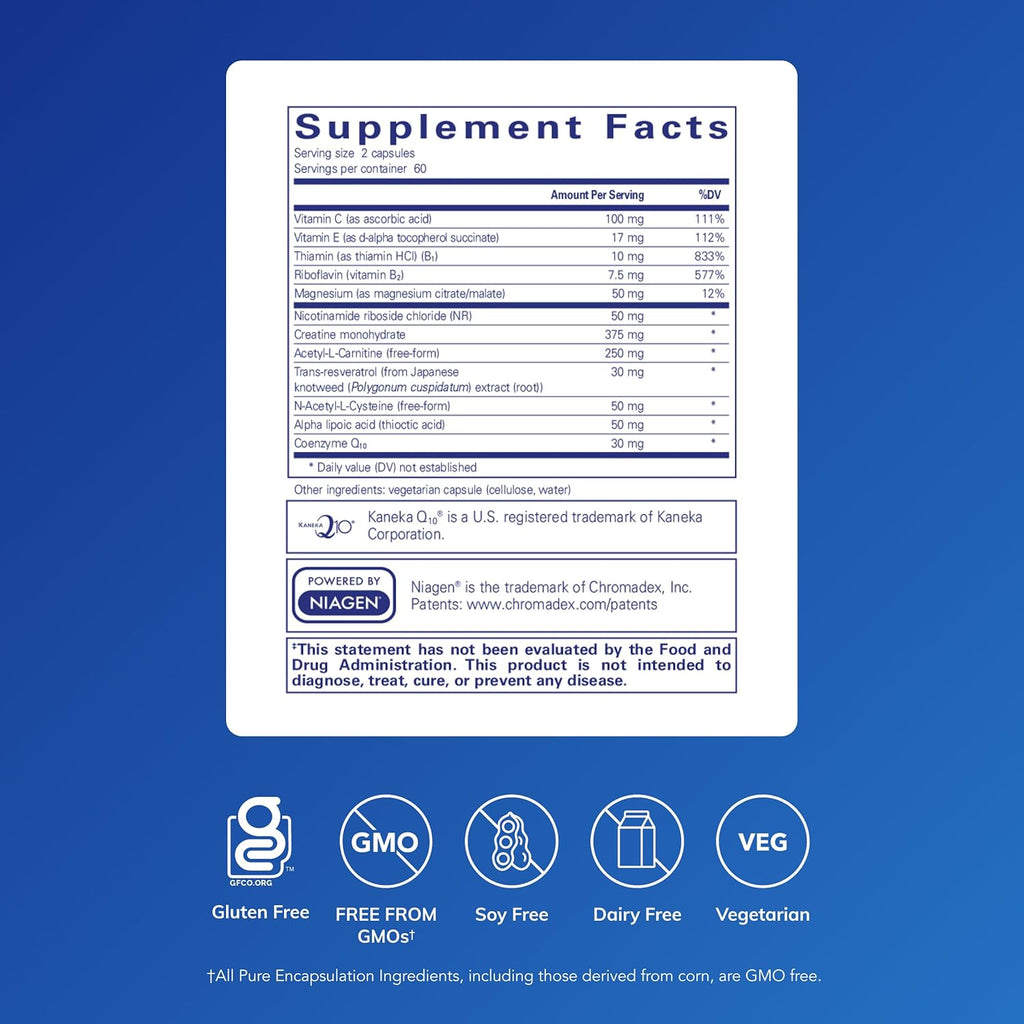 Pure Encapsulations Mitochondria-ATP - Apoyo Mitocondrial - Producción de ATP* - con Vitamina C, Vitamina E y Tiamina - Apoyo Antioxidante - 120 Cápsulas