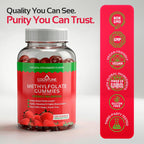 CogniTune Methylfolate Gummies para Niños y Adultos - L-Metilfolato 1000 mcg - Complemento de Folato Activo 5-MTHF - Apoyo MTHFR - Gomitas de Fresa - Sin OGM, Vegano - 60 Unidades