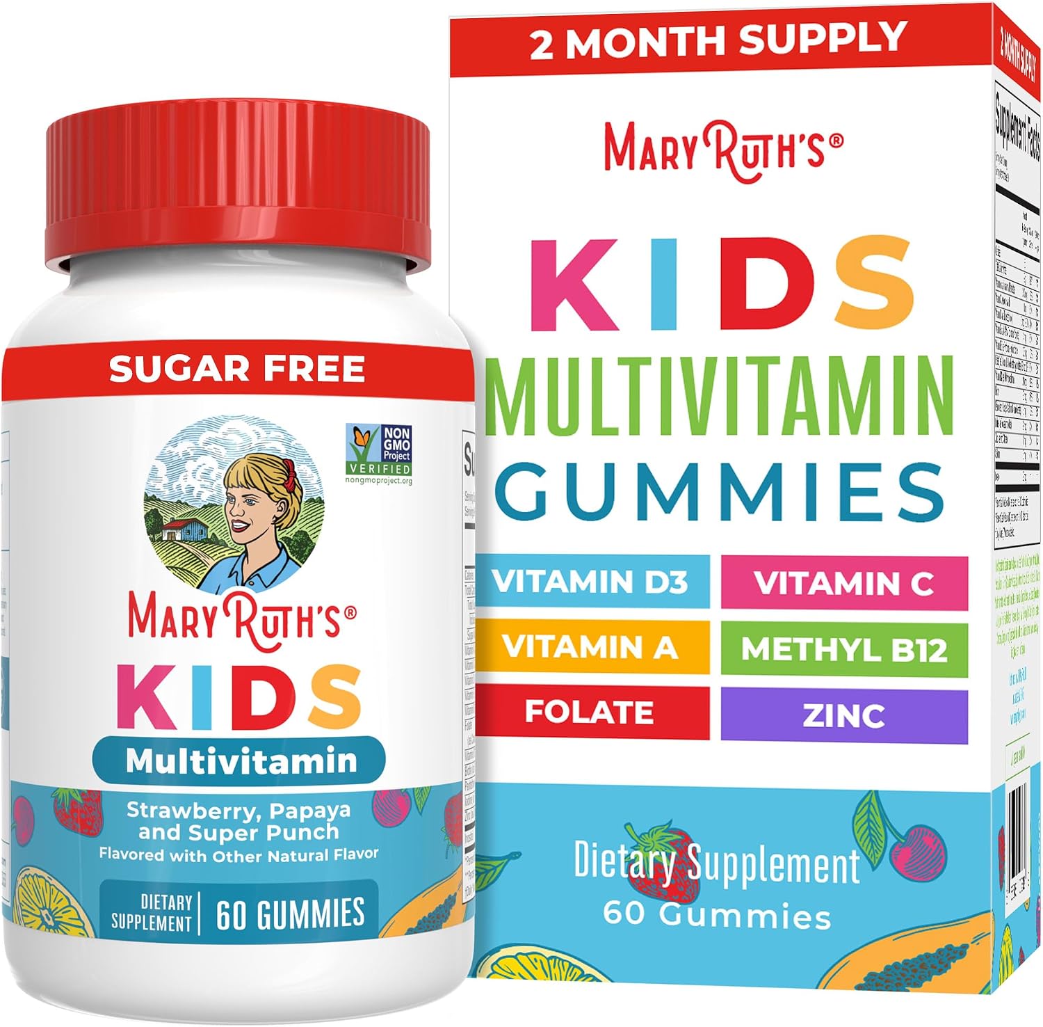 MaryRuth's Kids Multivitamin Gummies - Multivitamínico infantil sin azúcar, 60 gominolas