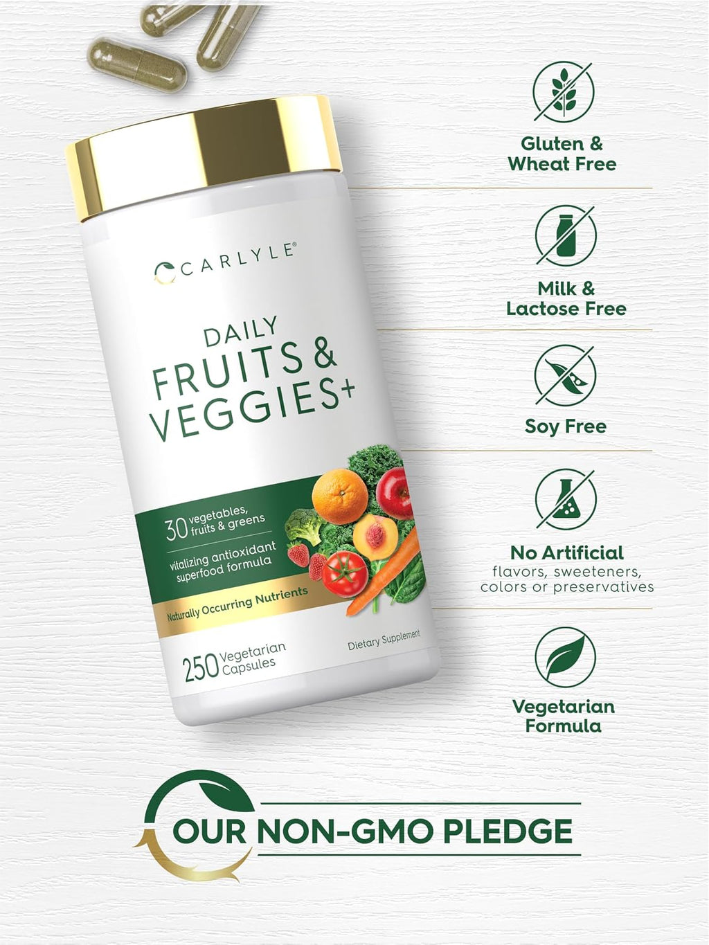 Carlyle Frutas y Verduras Suplemento - 250 Cápsulas - Fórmula con 30 Frutas y Verduras