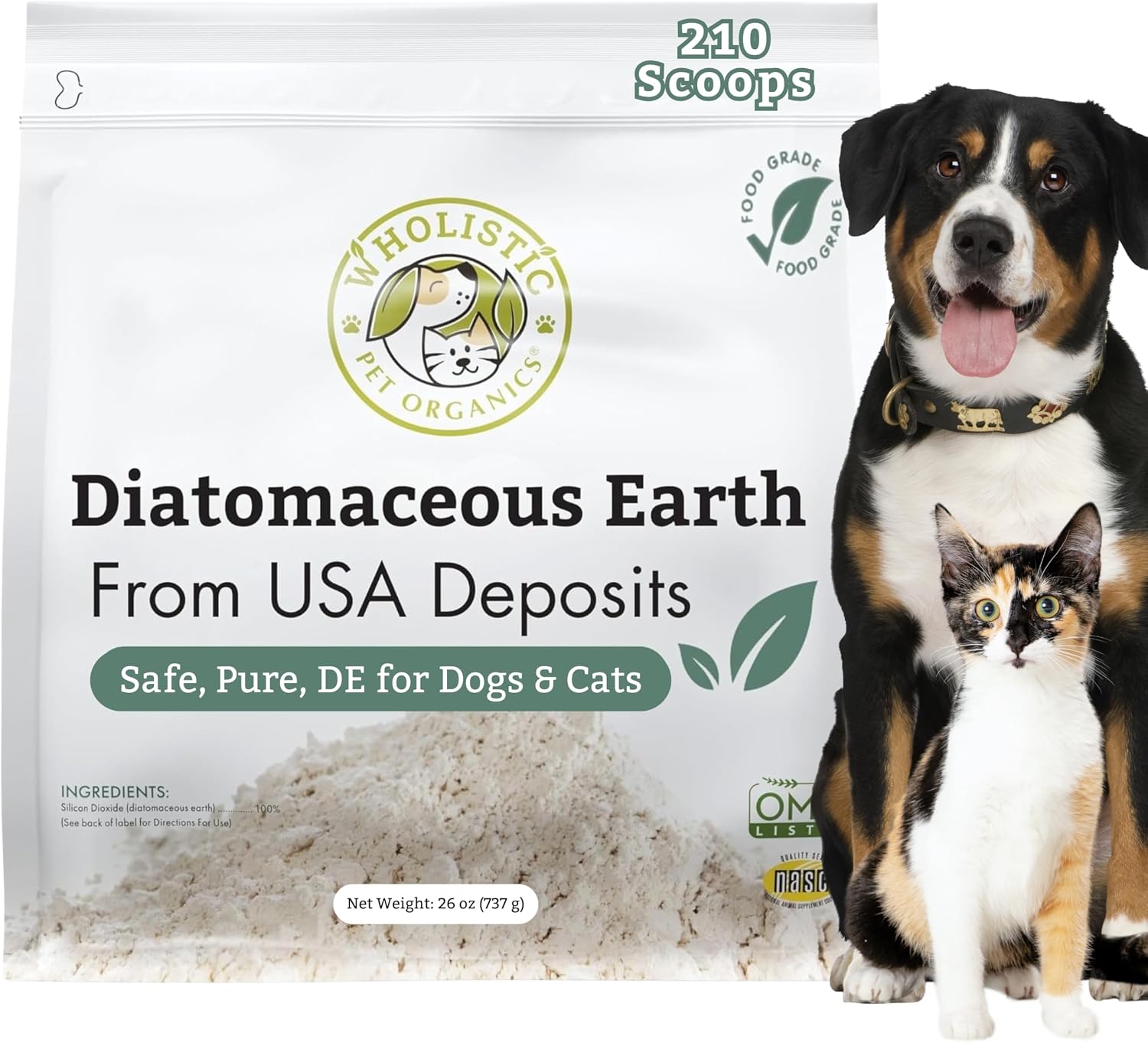 Tierra de Diatomeas Grado Alimenticio para Perros y Gatos - 26 Oz - Polvo Multiuso