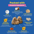 Happy Paws Suplemento para la Piel y el Pelaje de Perros, Apoyo contra Picores y Alergias, Cuidado Diario de Piel Seca y Control de Muda con Aceite de Coco y Vitamina B12, Sabor a Pollo Vegano, 200 Chews