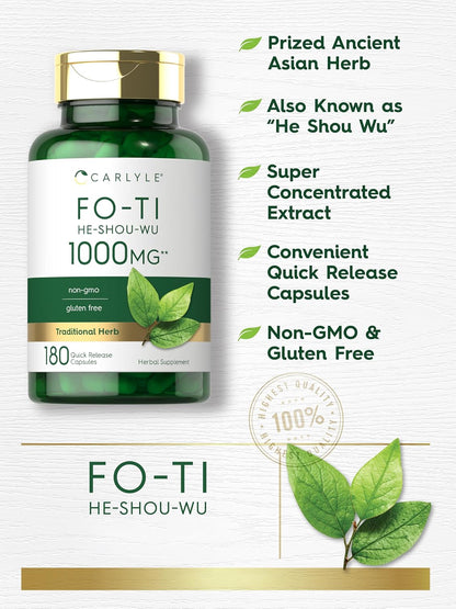 Carlyle Suplemento de Fo-Ti | 180 Cápsulas | Extracto de Raíz de He-Shou-Wu | No OGM y Sin Gluten – Image 3