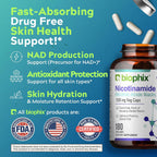 biophix B-3 Nicotinamida 500 mg 180 cápsulas - Fórmula de vitamina B3 sin enrojecimiento