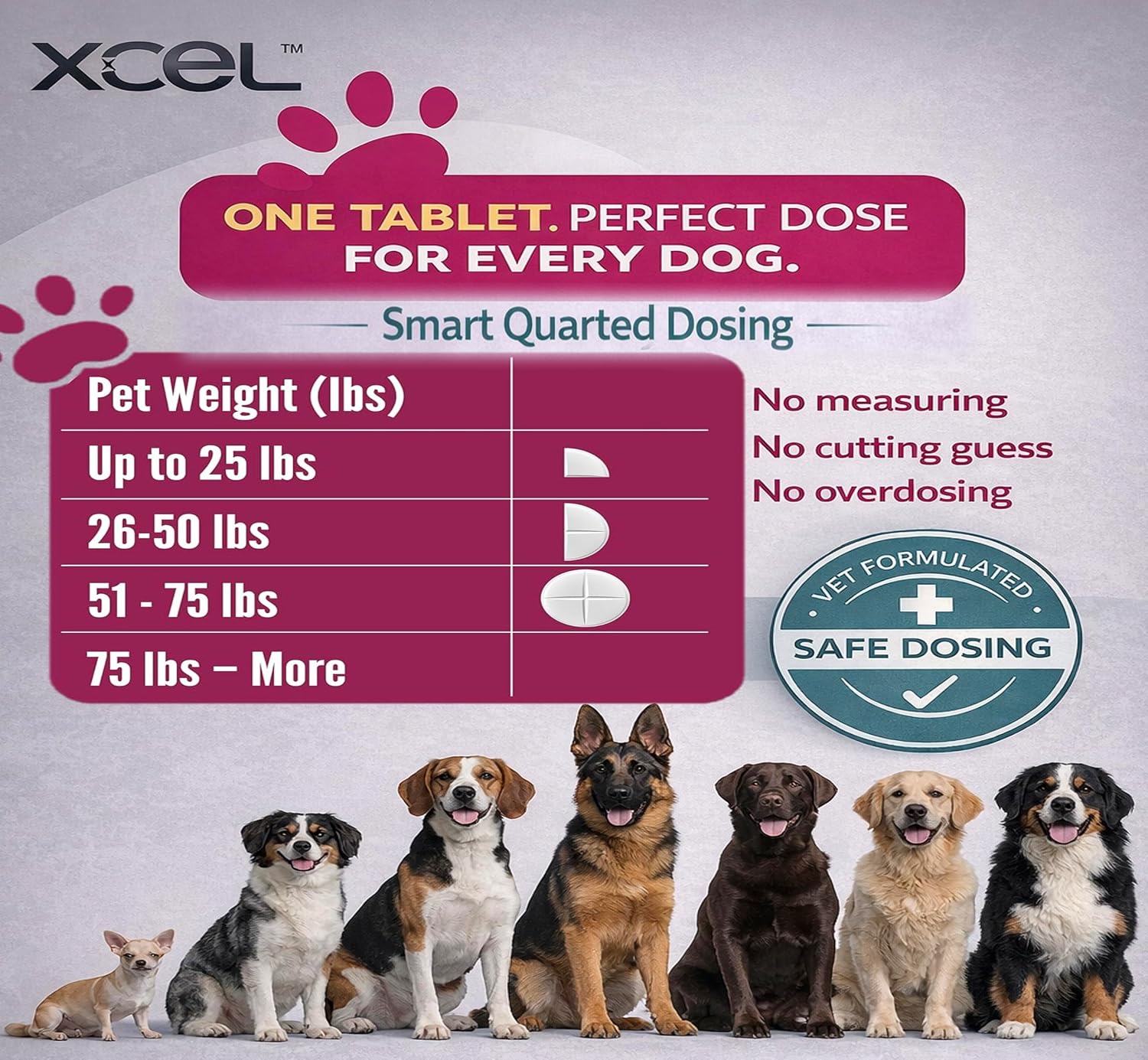 XCEL Taurina para Perros 1000 mg con L-Carnitina, Comprimidos Ranurados (250 mg por sección)