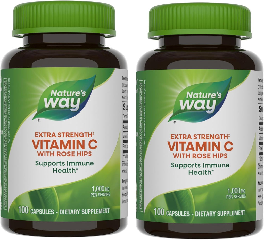 Nature's Way Vitamina C 1000 mg con Escaramujo, 1000 mg por ración, 100 Cápsulas, Pack de 2