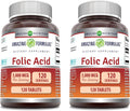 Amazing Formulas Ácido Fólico 5000 mcg por dosis | Complemento Alimenticio | 2 Envases | 120 Comprimidos