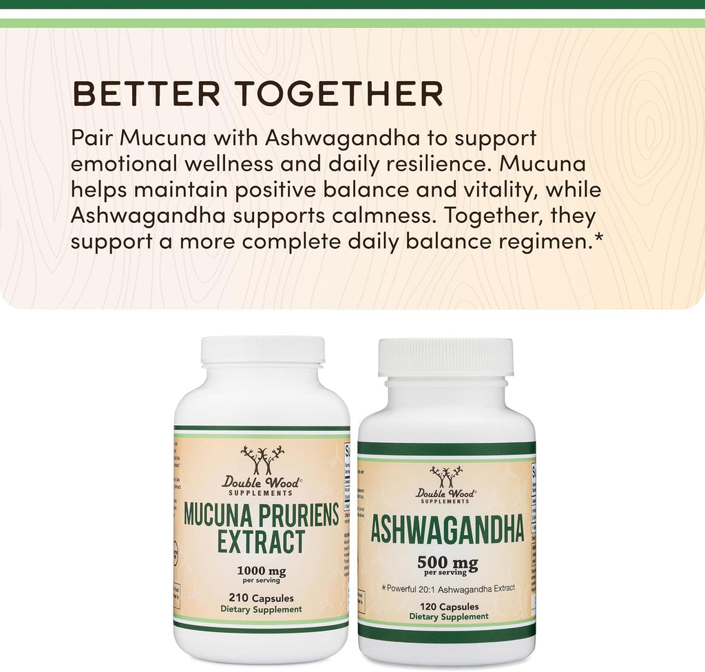 Cápsulas de Extracto de Mucuna Pruriens - 1000 mg por ración, 20% L-Dopa - 210 Cápsulas