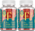Lazpowfi Gomitas de Biotina para Cabello, Piel y Uñas - Vegano, 60 Días (2 Envases) - Sabor Fresa