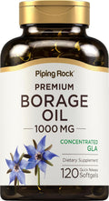 Piping Rock Aceite de Borraja 1000mg | 120 Cápsulas Blandas | Omega 3 6 9 | Prensado en Frío y Sin Hexano | No OGM, Sin Gluten