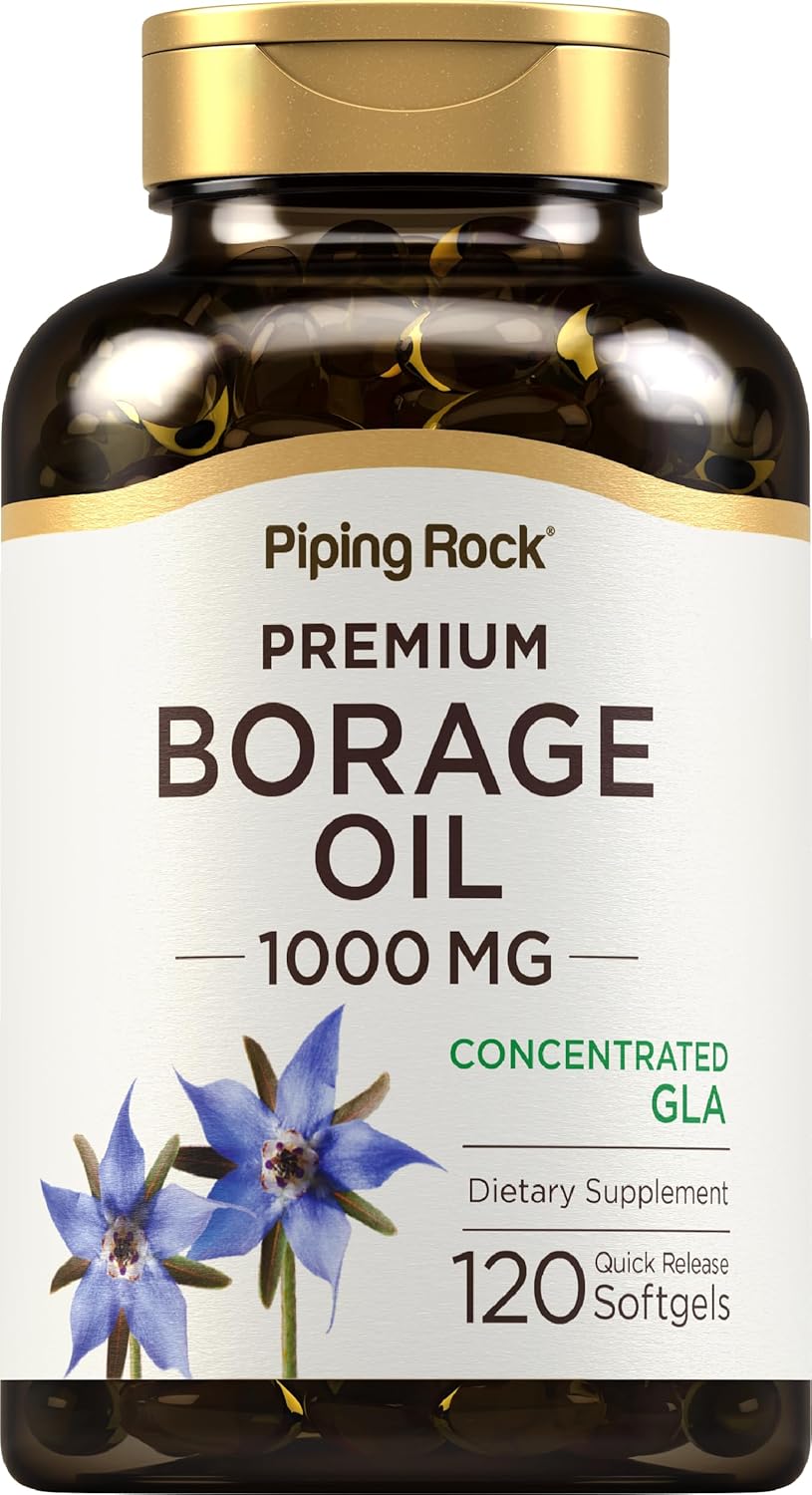 Piping Rock Aceite de Borraja 1000mg | 120 Cápsulas Blandas | Omega 3 6 9 | Prensado en Frío y Sin Hexano | No OGM, Sin Gluten