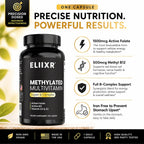 Eliixr Methylated Multivitamin Iron Free – Active B Complex with Methyl B12 & 5-MTHF Folate, CoQ10, Zinc, D3, K2 – Energy, Brain & Metabolism – Daily Vitamin for Men & Women – 90 Capsules