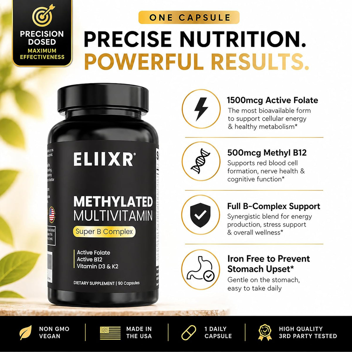 Eliixr Methylated Multivitamin Iron Free – – Vitamina D3 y K2 : la D3 contribuye a la absorción normal del calcio – Image 5
