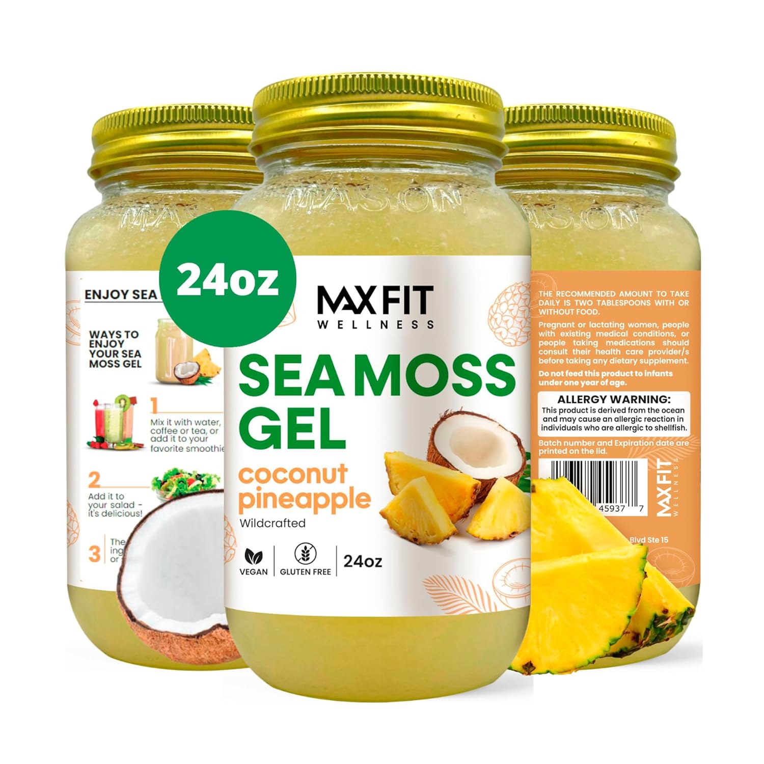 Gel de Musgo Marino (Sea Moss) Raw Coco y Piña - 24oz - Wildcrafted de Saint Lucia