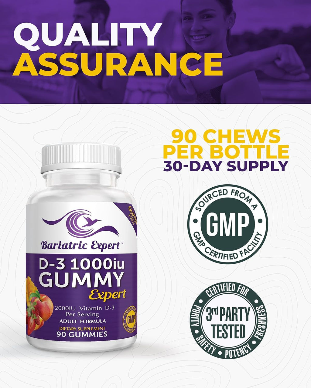 Bariatric Expert D3 Vitamina – Suplemento alimenticio de disolución rápida para adultos después de cirugía bariátrica, 90 unidades