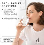 Daily Defense - Vitamina D3 y K2 2000 UI, 100 Comprimidos Masticables