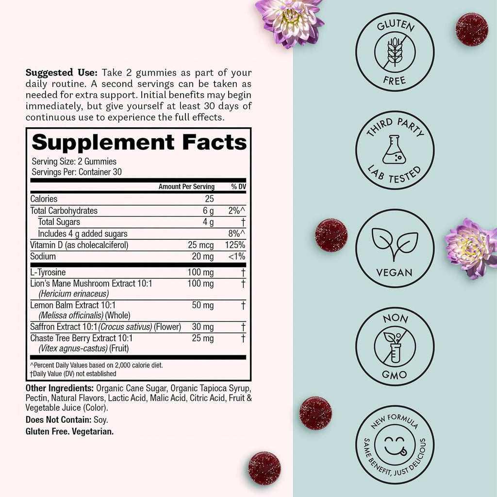 Winged Wellness Happy Her Mood Gummies - Gomitas de humor para mujeres - 60 gomitas veganas
