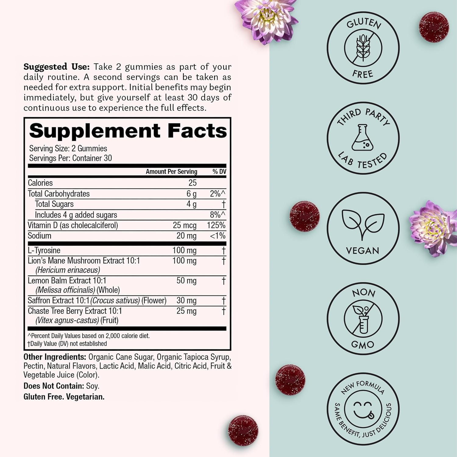 Winged Wellness Happy Her Mood Gummies - Gomitas de humor para mujeres - 60 gomitas veganas