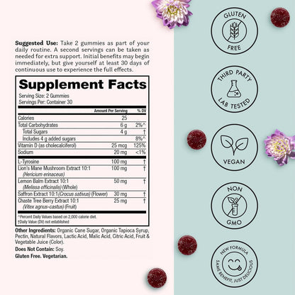 Winged Wellness Happy Her Mood Gummies - – Sauzgatillo (Vitex agnus-castus): Conocido por ayudar a mantener el – Image 5