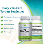 Daily Vein Care Supplement Capsules — Fórmula de Circulación con Calcio, Vitamina D3, Vitamina K2 y BioPerine para Máxima Absorción — 60 Cápsulas