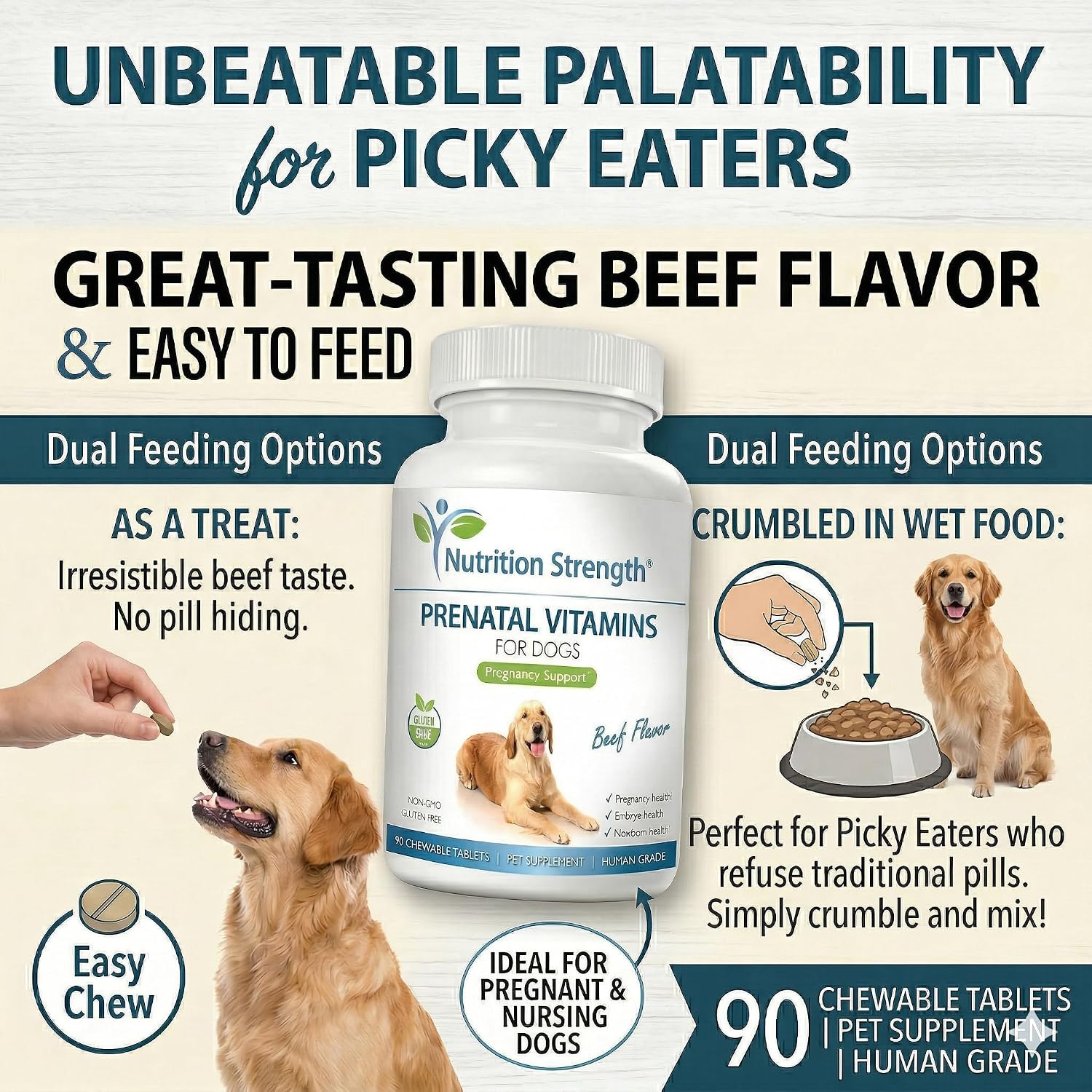 Nutrition Strength Vitaminas Prenatales para Perros - 90 Comprimidos Masticables