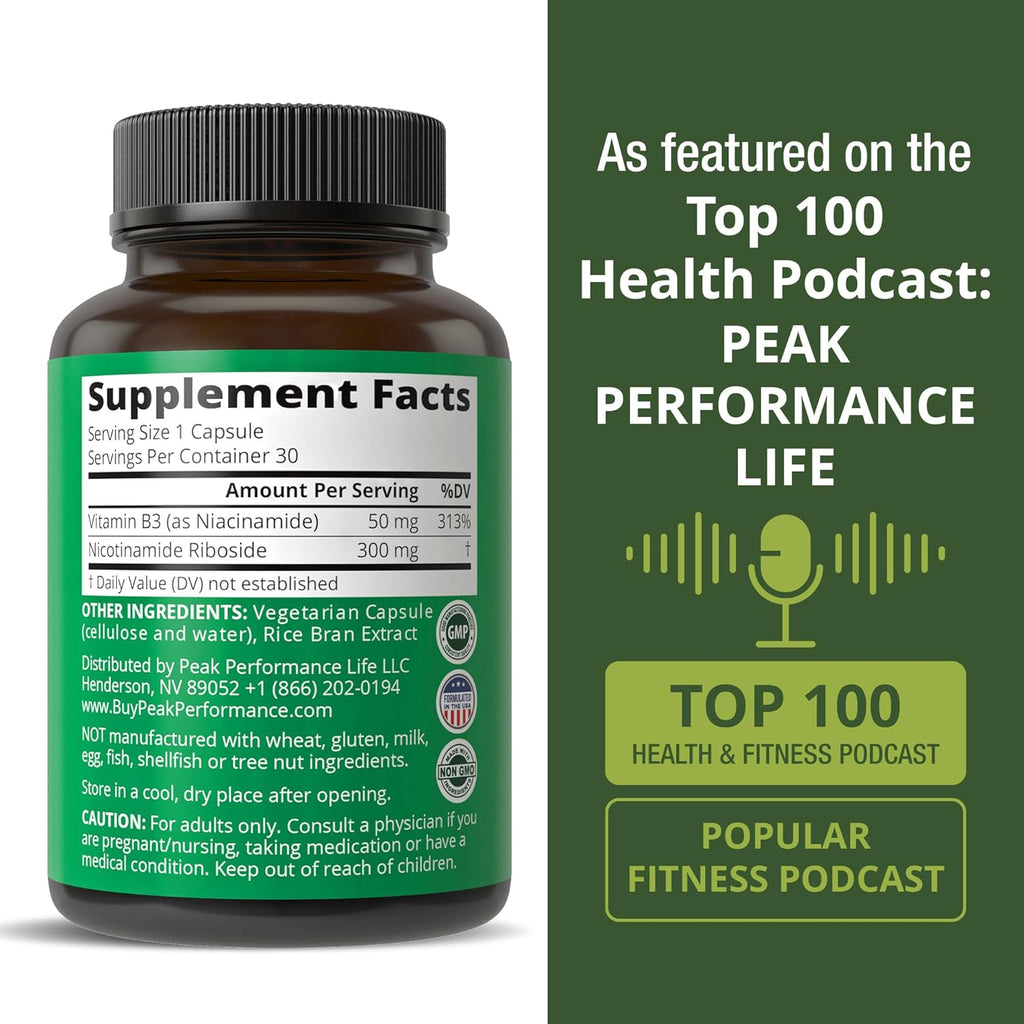 Peak Performance Nicotinamida Ribósido NR Cápsulas - Alternativa NMN con Niacinamida para Niveles de NAD+