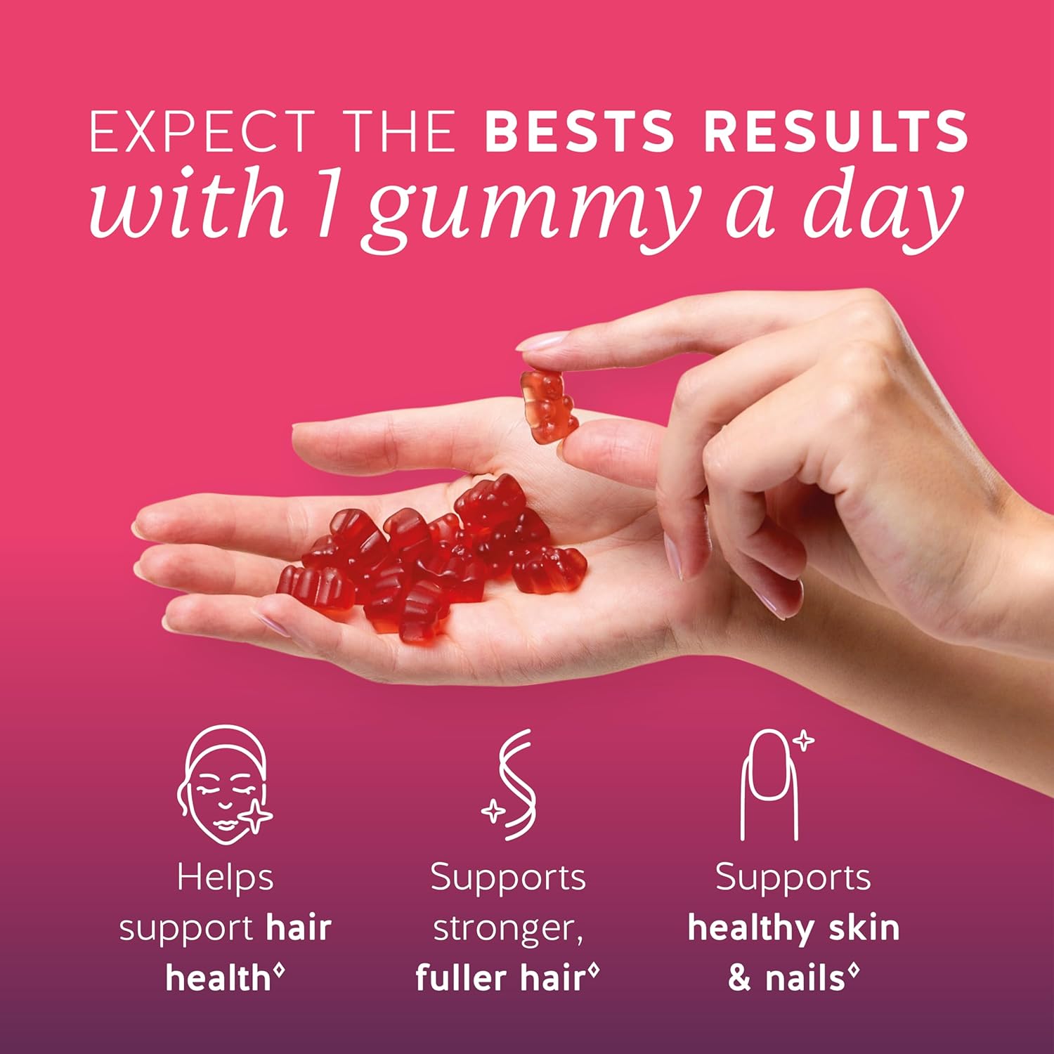 Gominolas de Biotina 5,000 mcg para Cabello, Piel y Uñas – con Vitaminas C y E – 90 Gominolas – Vegano