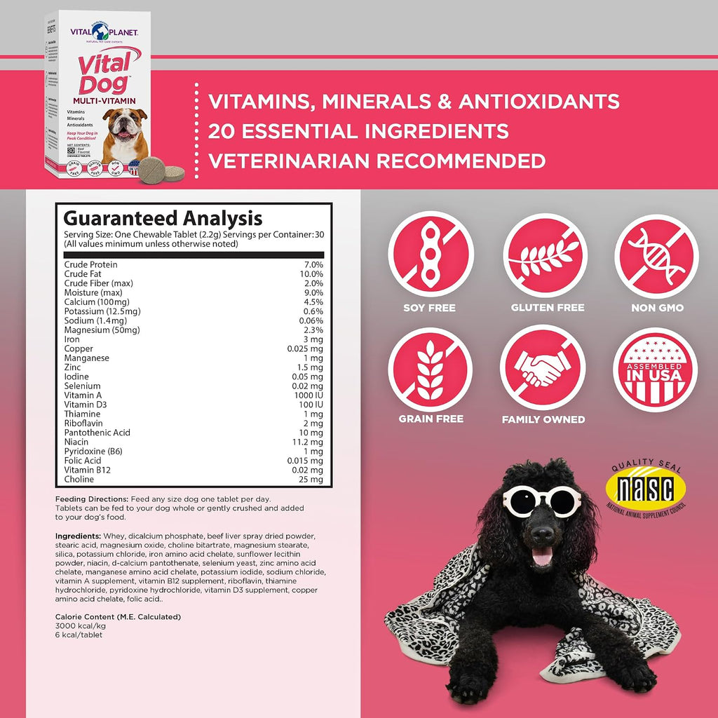 Vital Planet - Vital Dog Multivitamin for Dogs, 30 Beef-Flavored Chewable Tablets