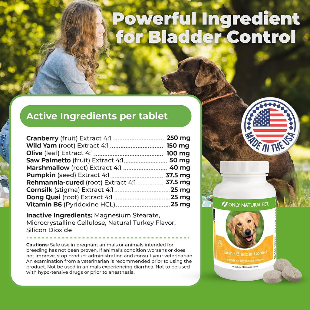 Only Natural Pet Canine Bladder Control - Suplemento para el control de la vejiga en perros - 90 comprimidos masticables (sabor a pavo natural)
