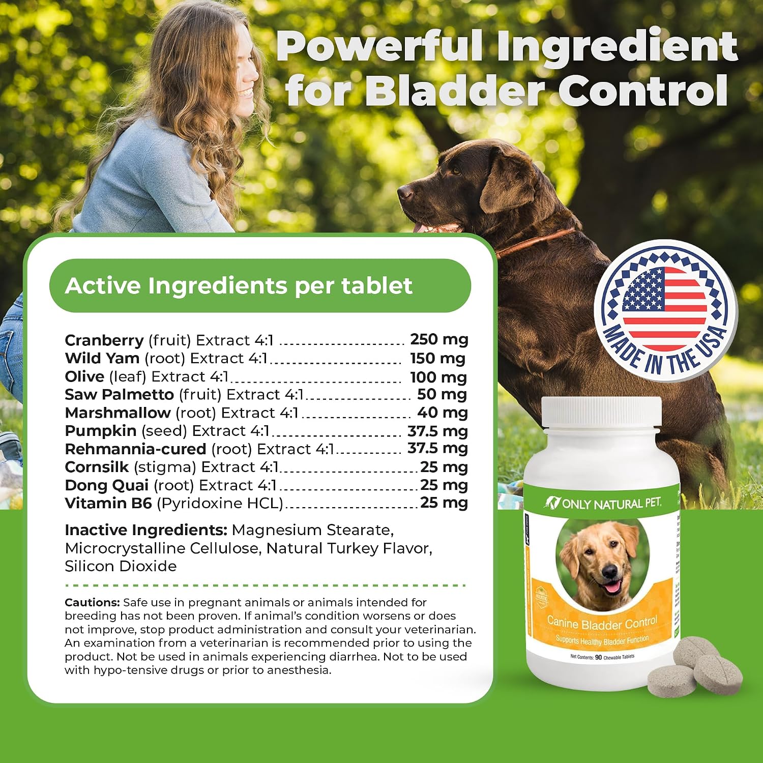 Only Natural Pet Canine Bladder Control - Suplemento para el control de la vejiga en perros - 90 comprimidos masticables (sabor a pavo natural)
