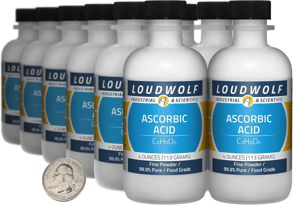 Ácido Ascórbico en Polvo 99.9% Puro - 4 Botellas de 113 g (4 oz) - Grado Alimenticio
