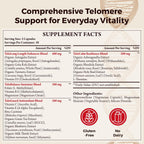 Telomere Lengthening Supplements – Astragalus, Gotu Kola, Vitaminas D3 y Folato – Cápsulas Veganas (2 Envases)
