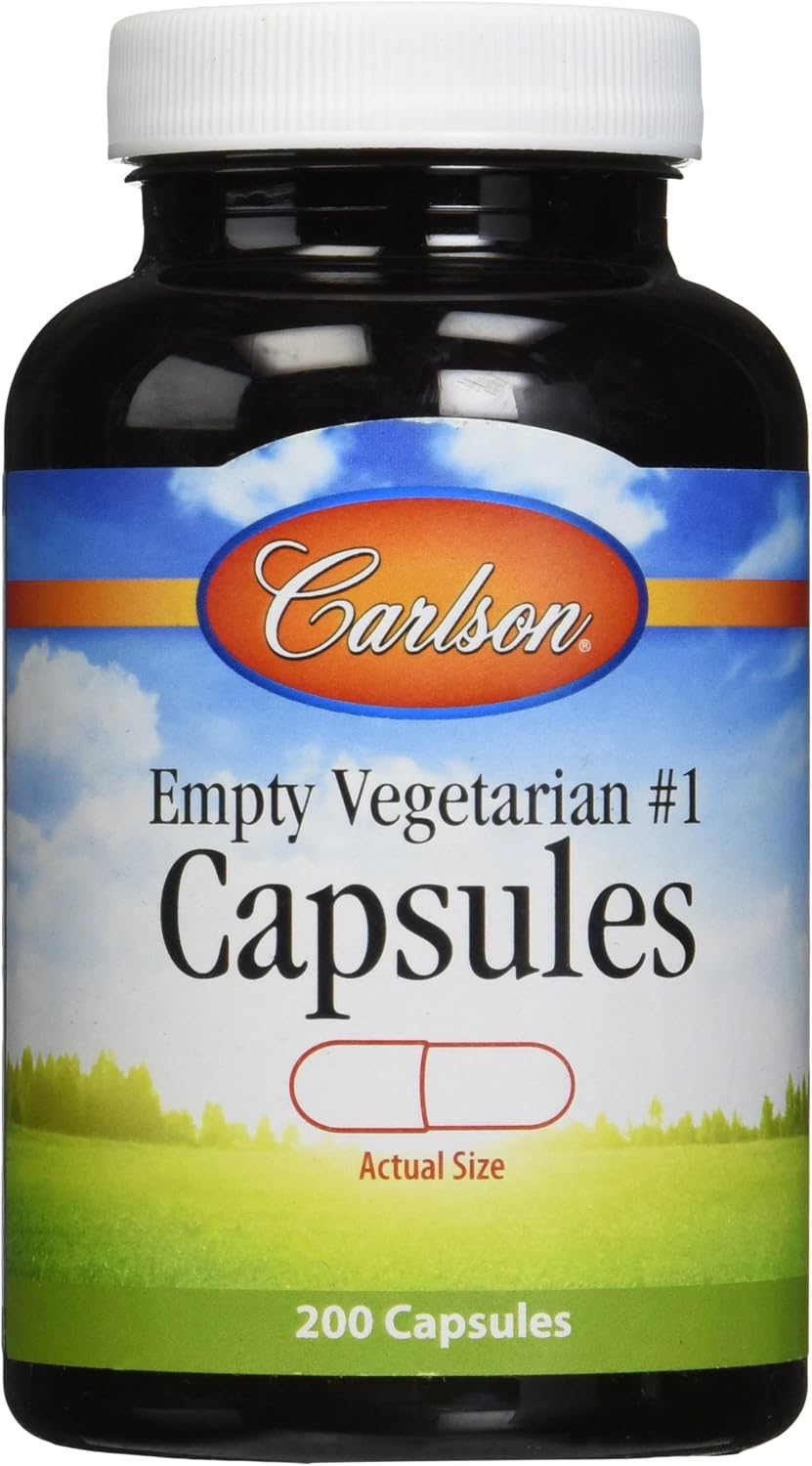Carlson Labs Empty Vegetarian Capsules, 200 Count (Medium or Small Size)