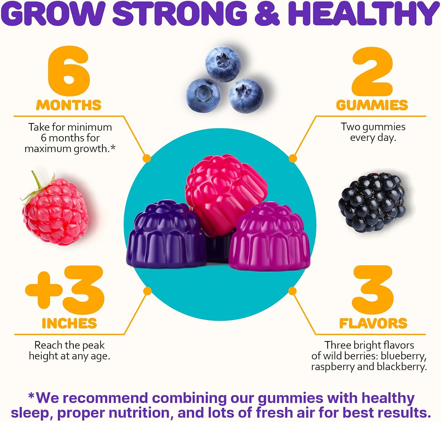 SILVERPEAKS Gomitas de Crecimiento para Niños – Complemento Multivitamínico con Calcio y Vitamina D – 60 Ud.