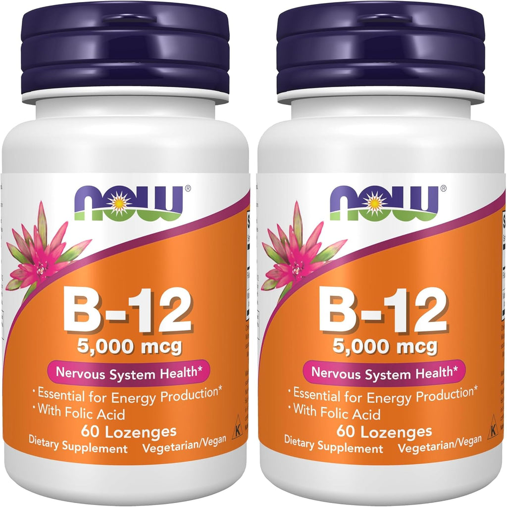 NOW Foods Vitamina B-12 5,000 mcg con Ácido Fólico - 60 Comprimidos Bucales