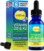 wellwe Vitamina D3 K2 Gotas Líquidas - 5000 UI de D3 por dosis, Sin Sabor, Sin Olor, No GMO, 30 ml