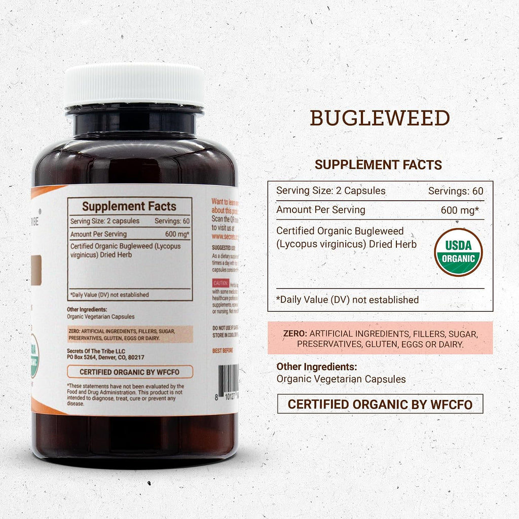 Secrets of the Tribe Bugleweed Ecológico USDA 120 Cápsulas - Lycopus Virginicus