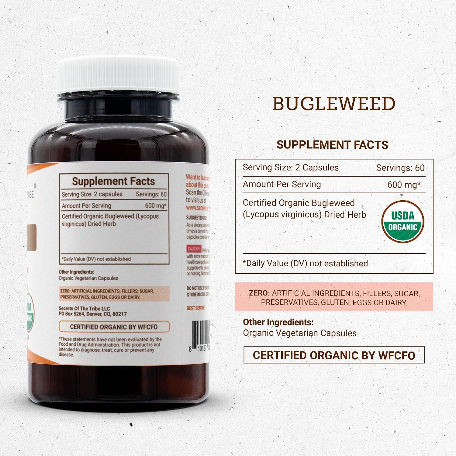 Secrets of the Tribe Bugleweed Ecológico USDA 120 Cápsulas - Lycopus Virginicus