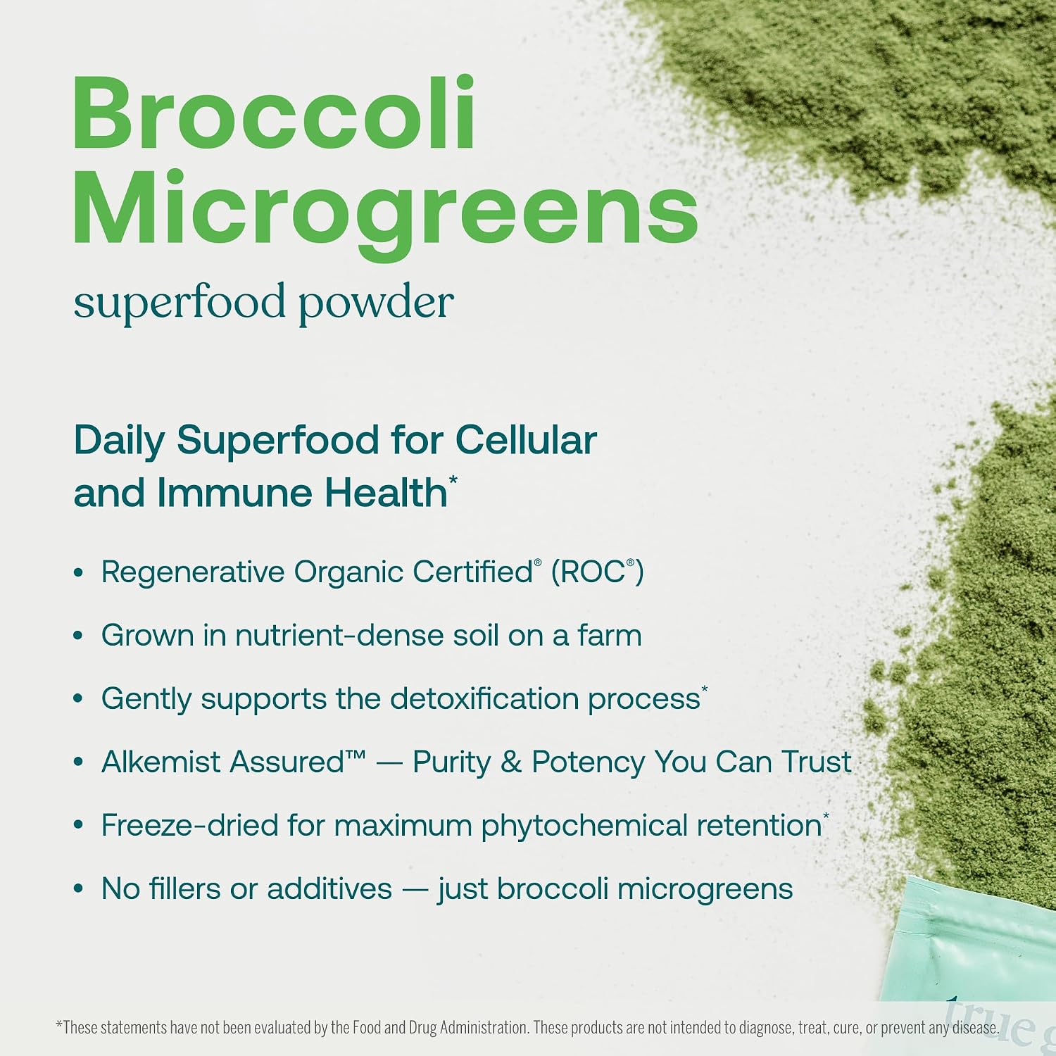 True Grace Broccoli Microgreens - Polvo Superalimento Diario - 0.4 oz (11g) - 30 Servicios