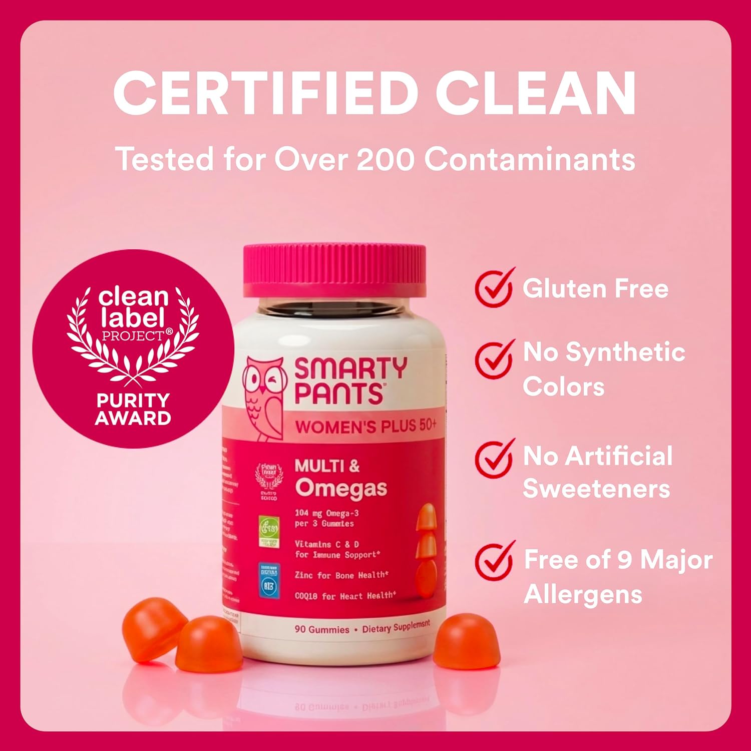 SmartyPants Women's Plus 50+ Multi & Omegas Multivitamínico Gummies con Omega 3 DHA/EPA, Metilfolato, CoQ10 - 90 Gominolas