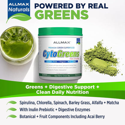 ALLMAX CytoGreens Super Greens Powder - Acai Berry Green Tea (60 porciones) – Image 2