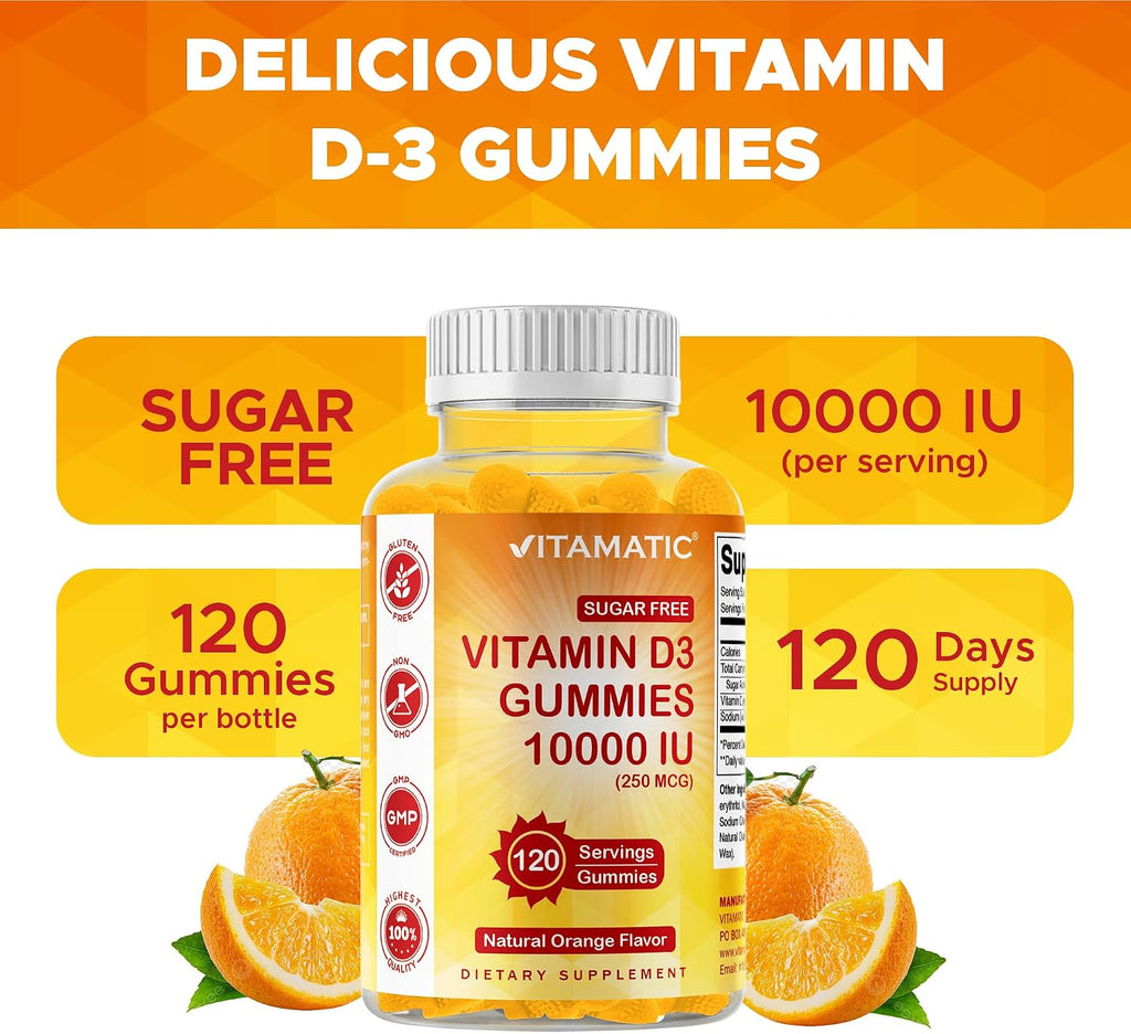 Vitamatic Vitamina D3 10000 IU Gomitas Sin Azúcar - 120 Unidades