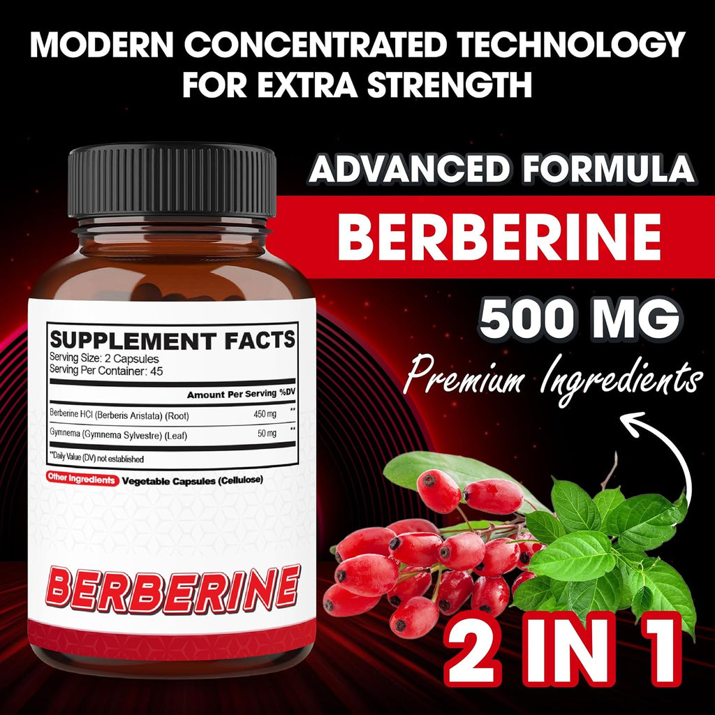 Agobi Berberina 500mg con Gymnema Sylvestre - Fórmula Super Concentrada - 90 Cápsulas