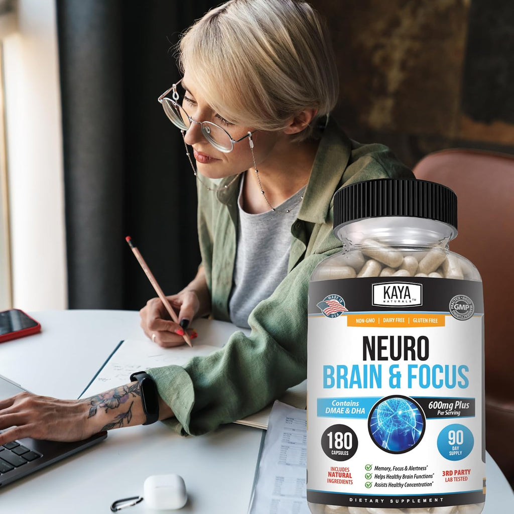 Kaya Naturals Neuro Brain - Suplemento Nootrópico para Memoria y Concentración (180 Cápsulas)