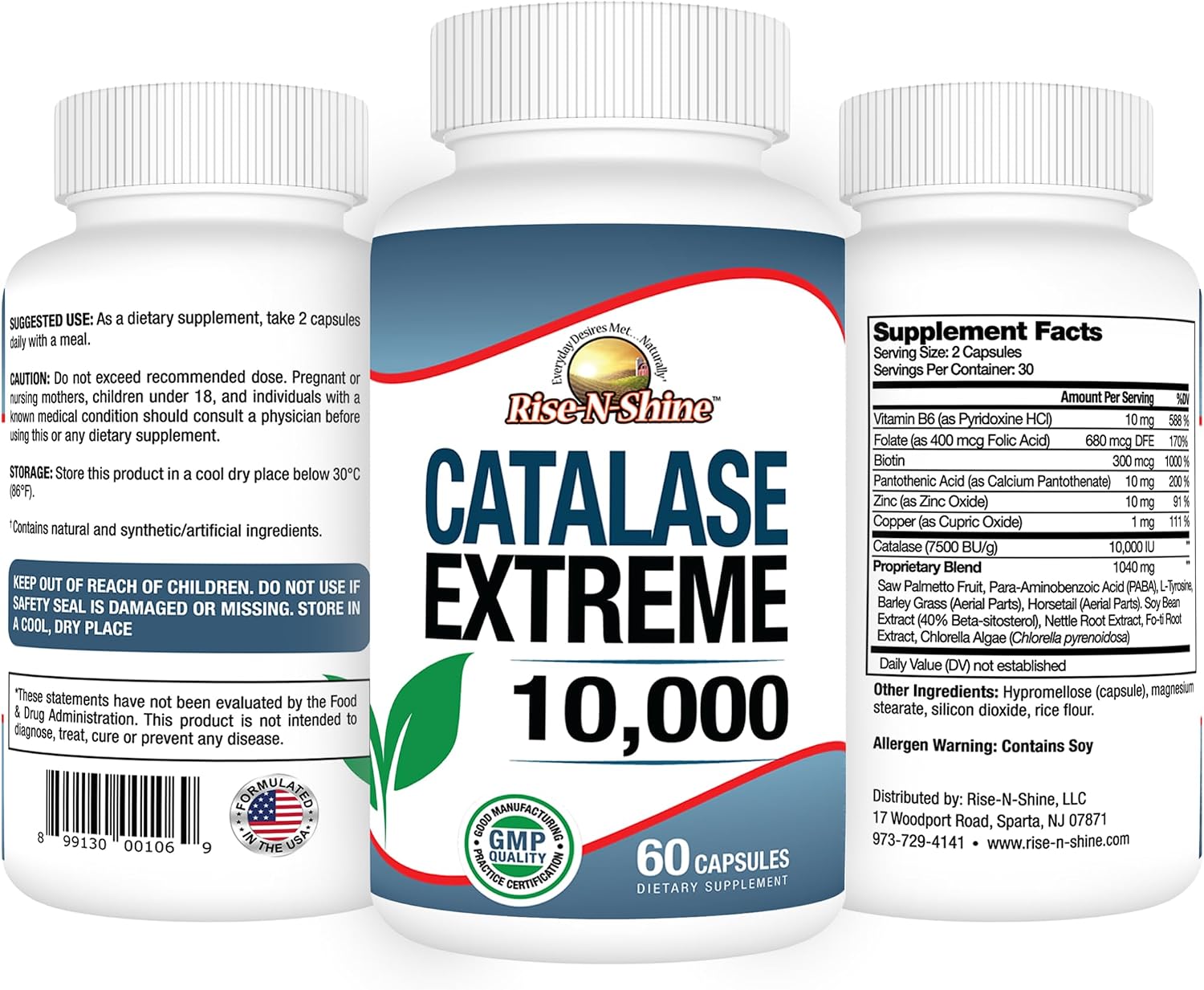 Rise-N-Shine Catalase Extreme 10,000 - Suplemento Capilar con Saw Palmetto, Biotina y Fo-Ti - 60 Cápsulas