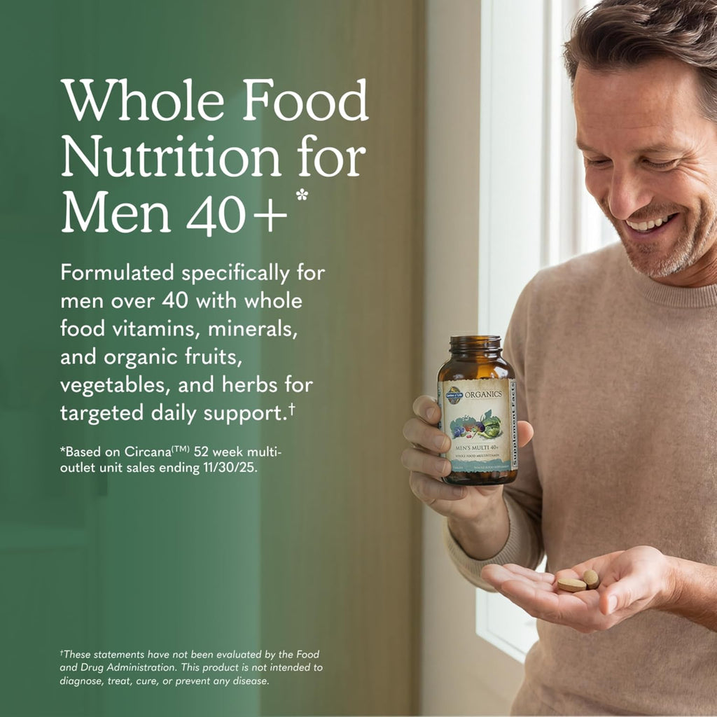 Garden of Life Organics Men's 40+ Multivitamin with Prostate Support, B12 & Vitamins – Vegan Daily Whole Food Multivitamin, Non-GMO, Certified Organic, 120 Tablets